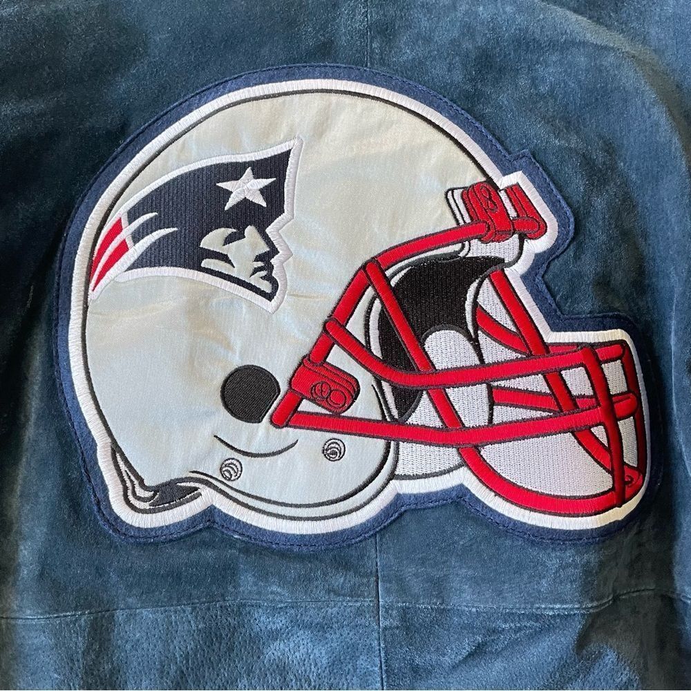 NFL Patriots Football Vintage Genuine Suede Leather Bomber Jacket EUC Men’s XXL - Picture 11 of 15